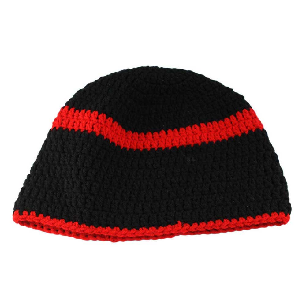Lilylin Designs Black with Red Stripe Crochet Beanie Hat Large/XL