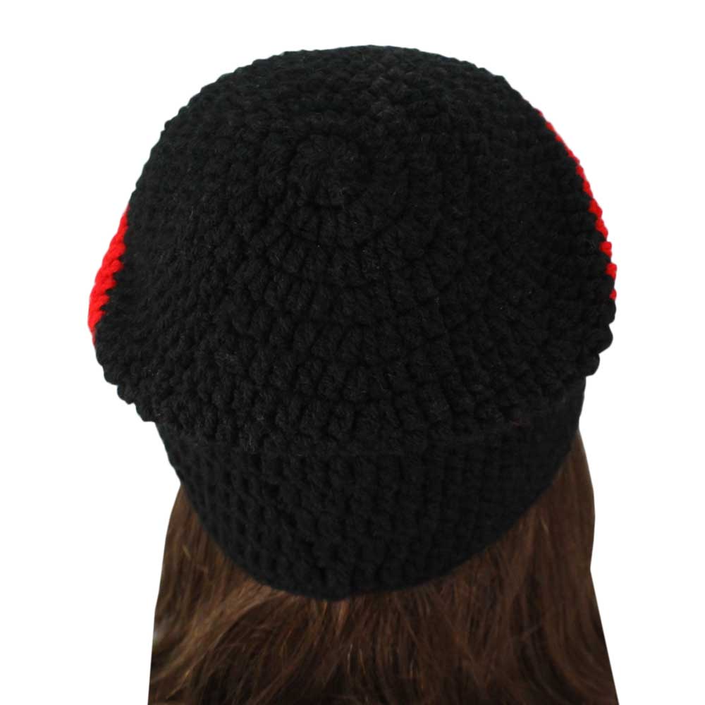 Black with Red Stripe Crochet Beanie Hat Small/Medium - STXH28SM - Lilylin Designs