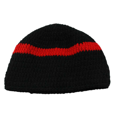 Black with Red Stripe Crochet Beanie Hat Small/Medium - STXH28SM - Lilylin Designs