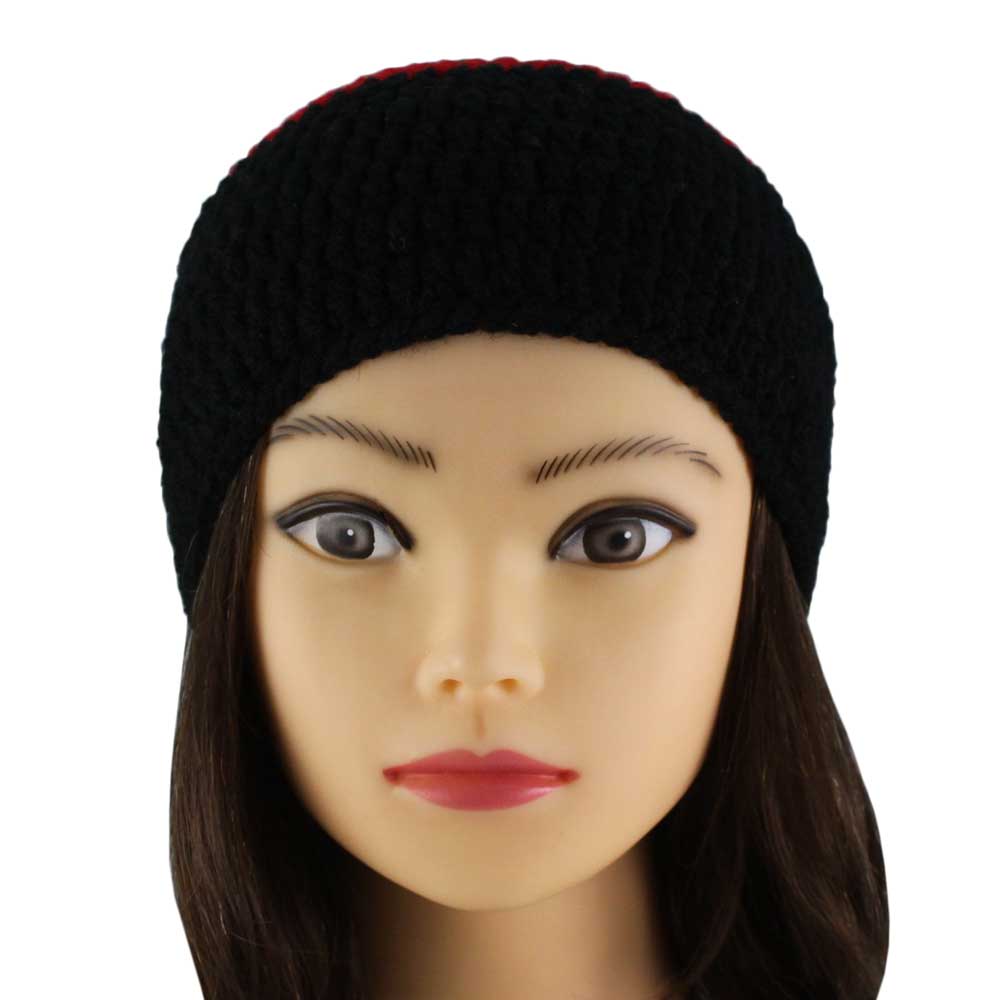 Black with Red Stripe Crochet Beanie Hat Small/Medium - STXH28SM - Lilylin Designs