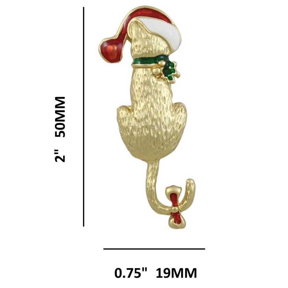 Cat with Red and White Santa Hat Brooch Pin with measurements - Lilylin Designs