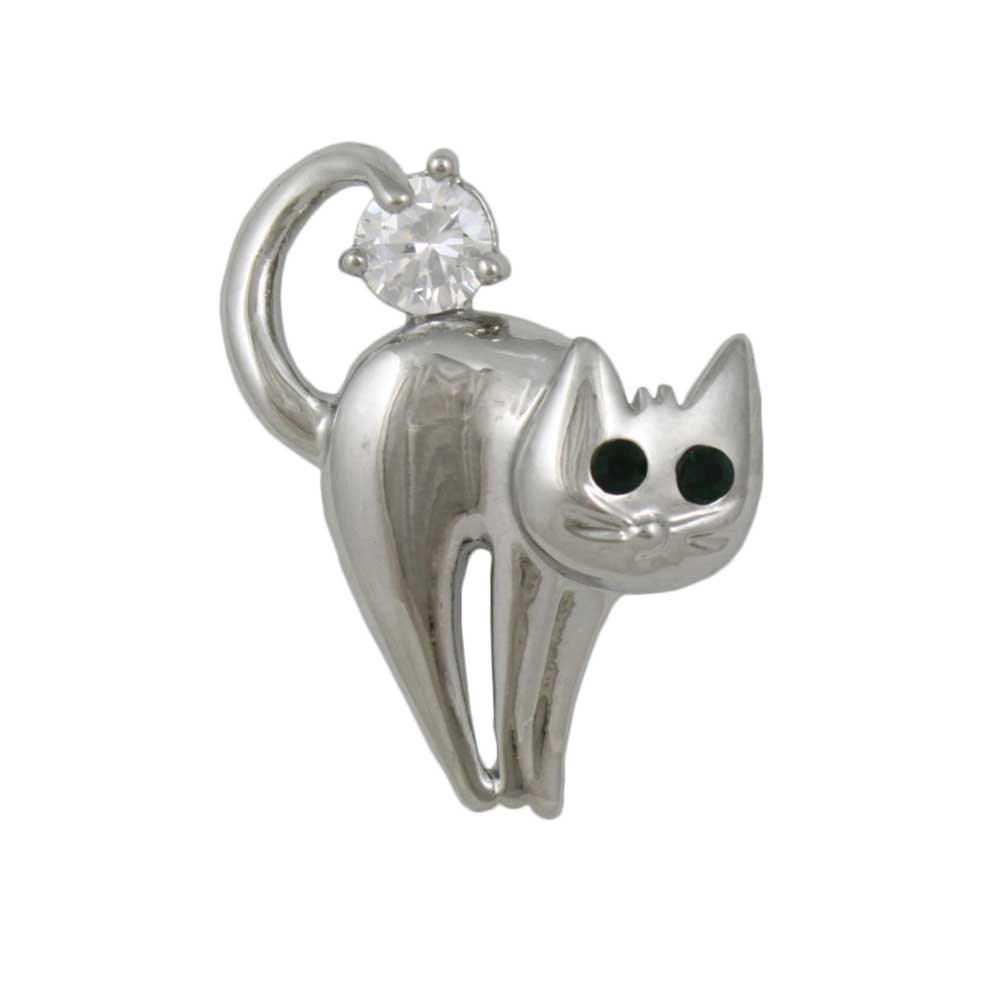 Scaredy Cat with Green Crystal Eyes Brooch Pin - Lilylin Designs
