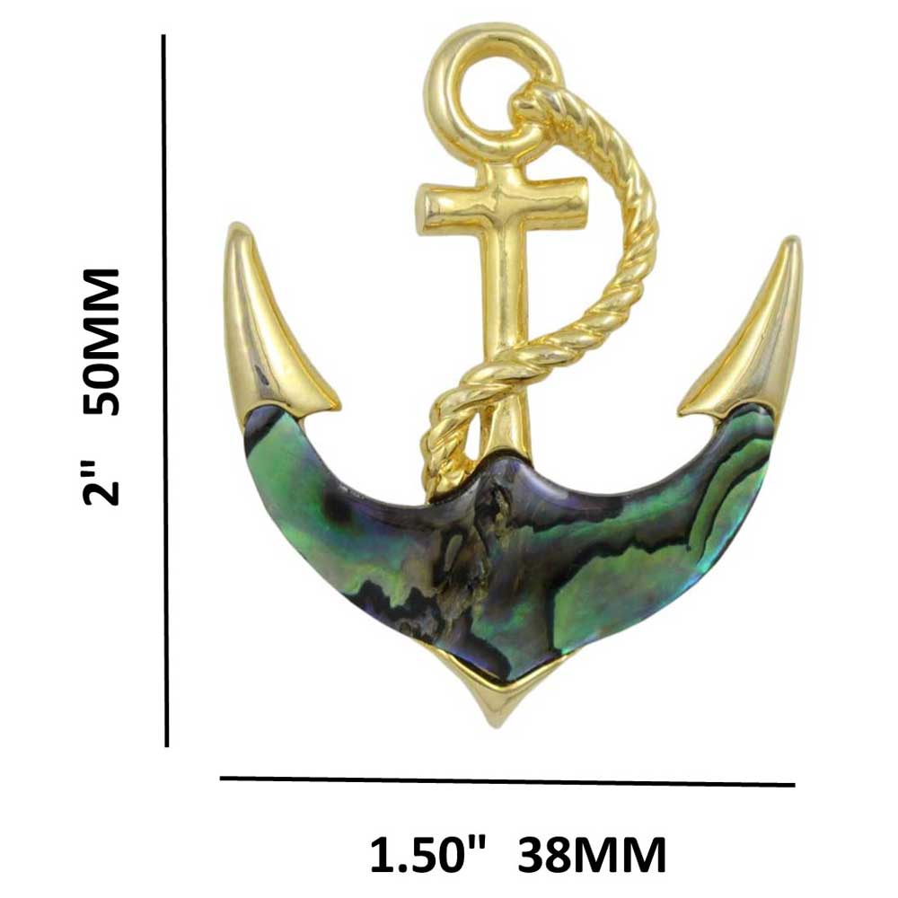 Blue and Green Genuine Shell Anchor Brooch Pin with measurements - Lilylin Designs