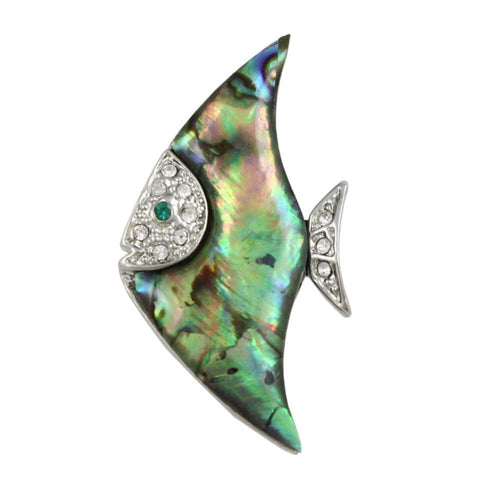 Blue Green Shell with Crystals Angelfish Brooch Pin - Lilylin Designs