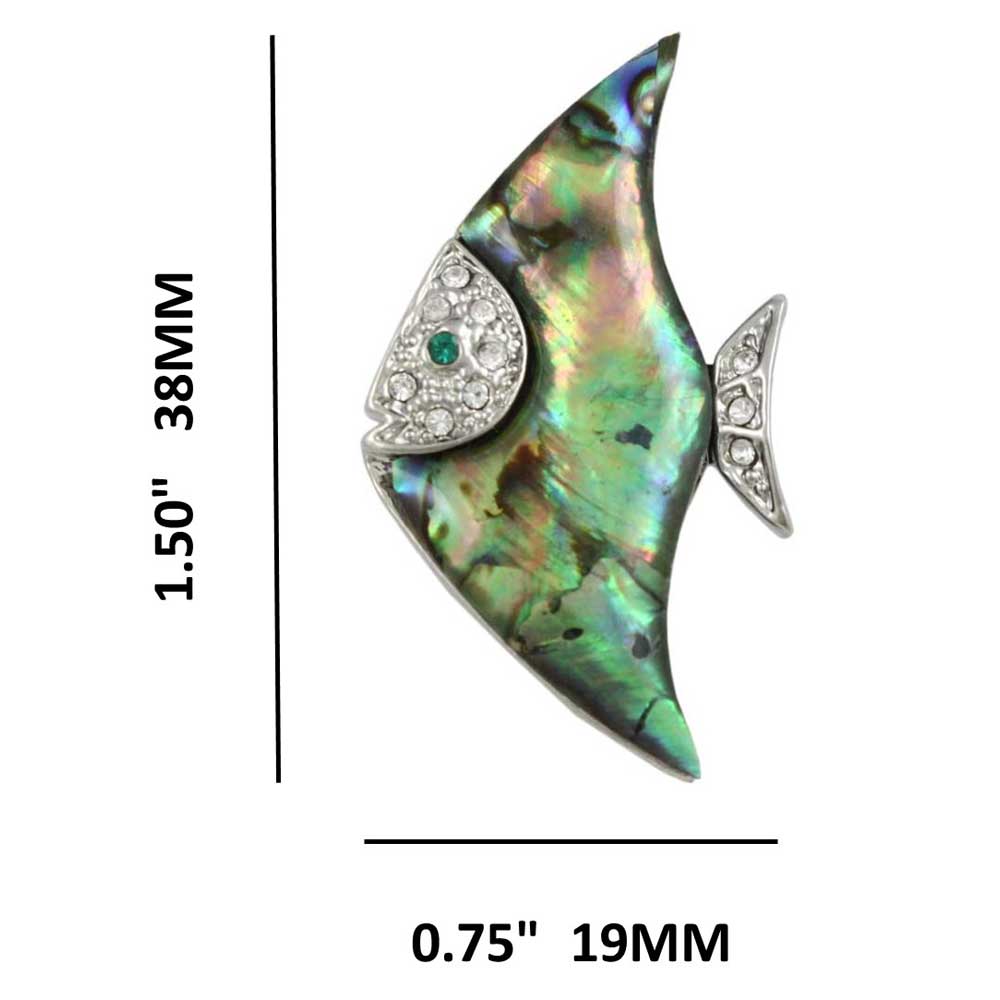 Blue Green Paua Shell with Crystals Angelfish Brooch Pin with measurements - Lilylin Designs