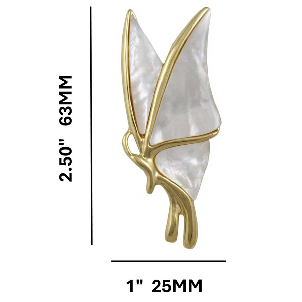 White Shell Profile Butterfly Brooch Pin with measurements - Lilylin Designs