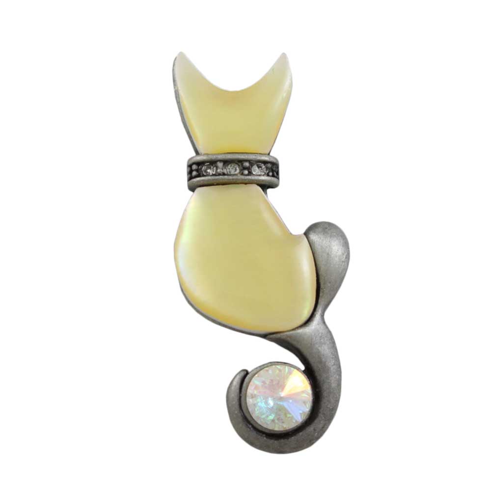 Pewter Mother of Pearl Shell Cat Brooch Pin - Lilylin Designs