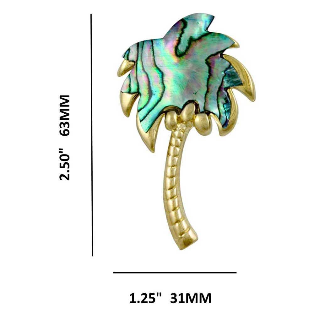 Blue Green Shell Coconut Tree Brooch Pin with measurements - Lilylin Designs