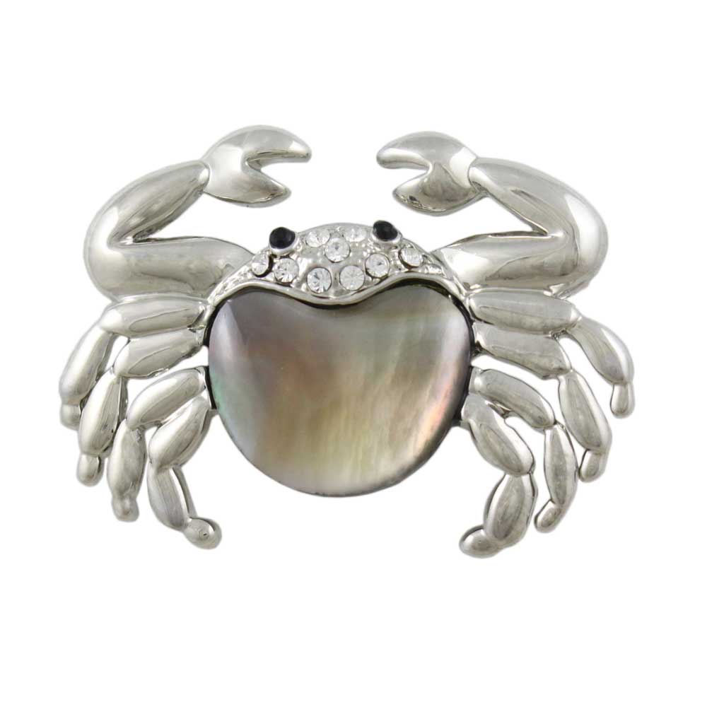 Genuine Brown Shell and Crystal Crab Brooch Pin - Lilylin Designs