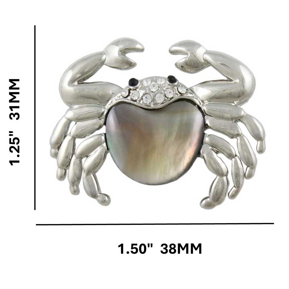 Genuine Brown Shell and Crystal Crab Brooch Pin with measurements - Lilylin Designs