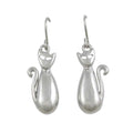 Silver - tone Silhouette Cat Dangling Pierced Earring - MEC730 - Lilylin Designs