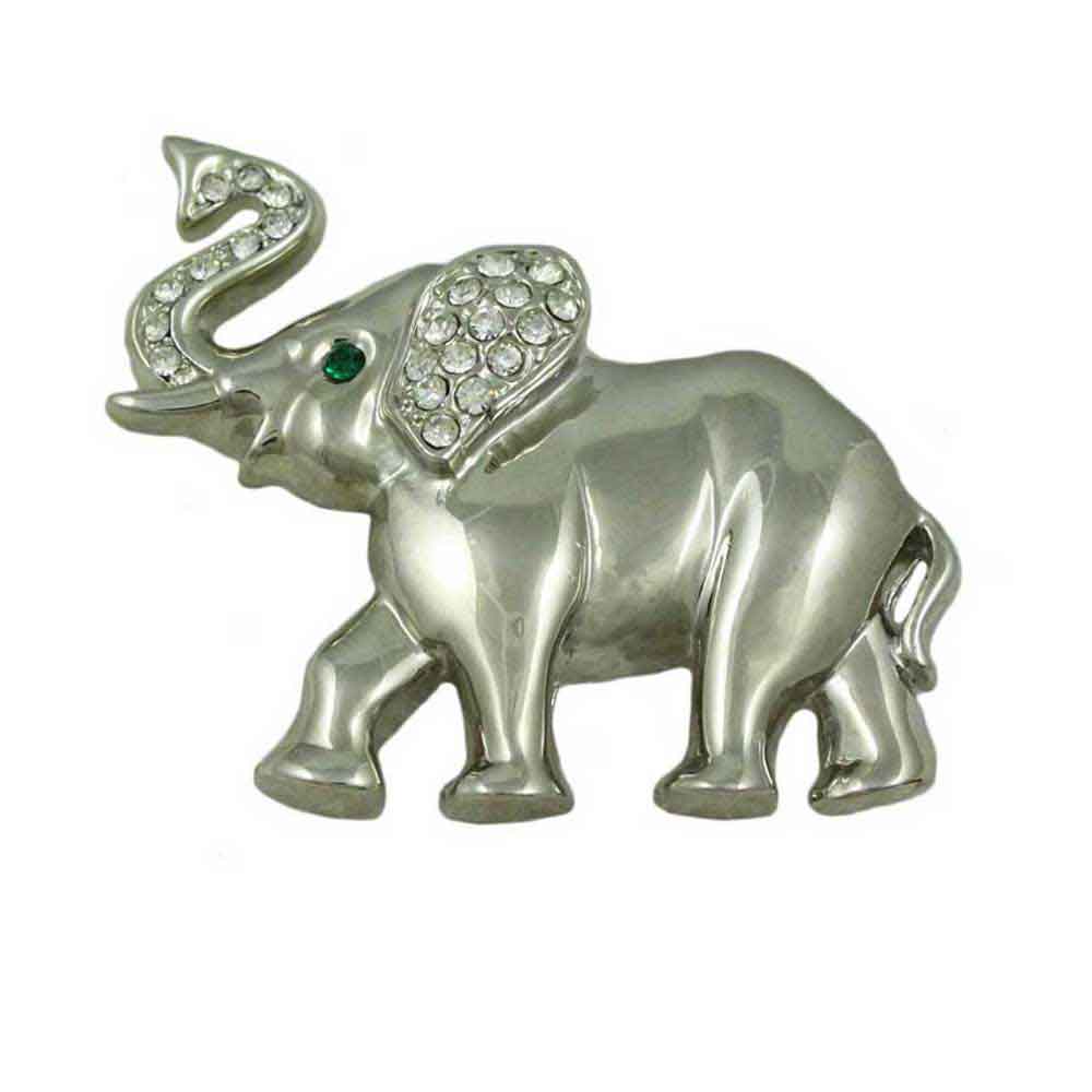 Lilylin Designs Elephant Brooch Pin in Silver-tone with Crystal Ear