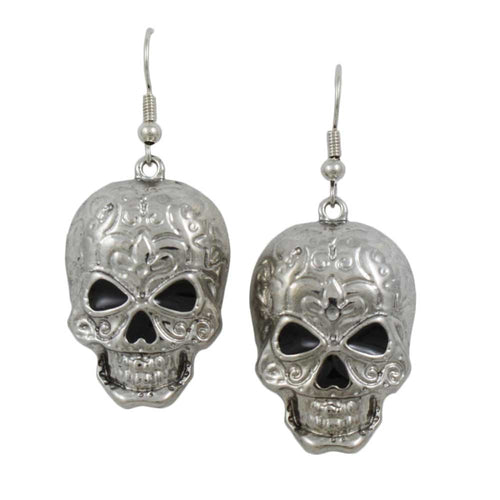 Antique Patterned Skull Dangling Pierced Earring - Lilylin Designs
