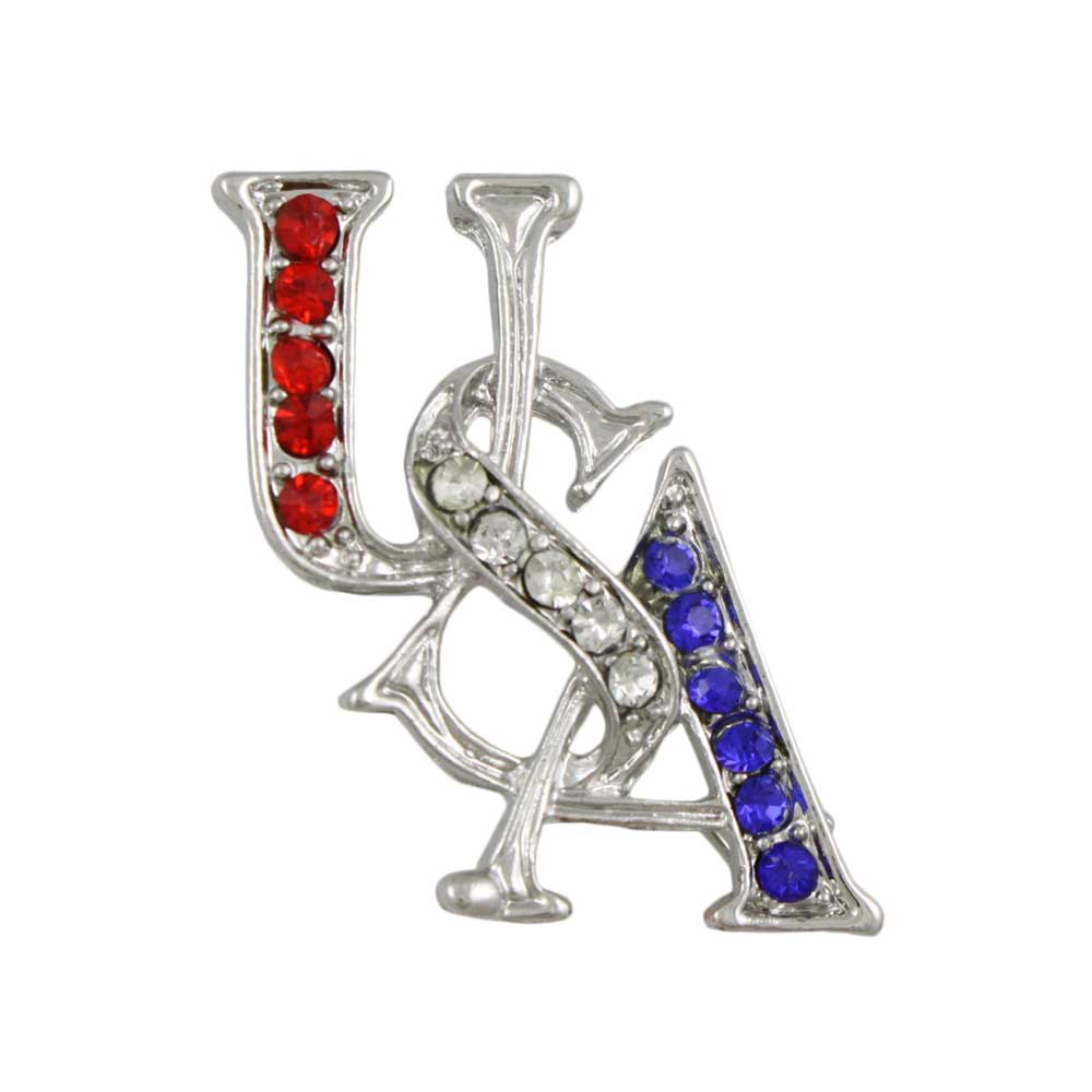 Silver Red White Blue Patriotic USA Brooch Pin on white background - Lilylin Designs