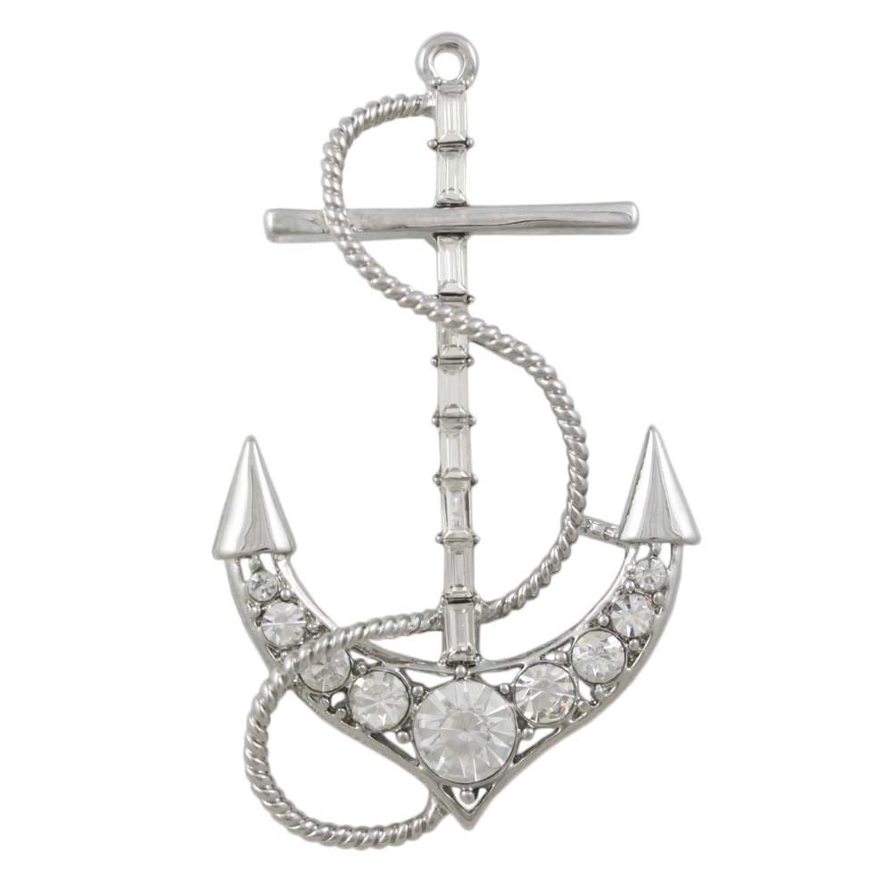 Silver Crystal Anchor with Clear Baguettes Brooch Pin - Lilylin Designs