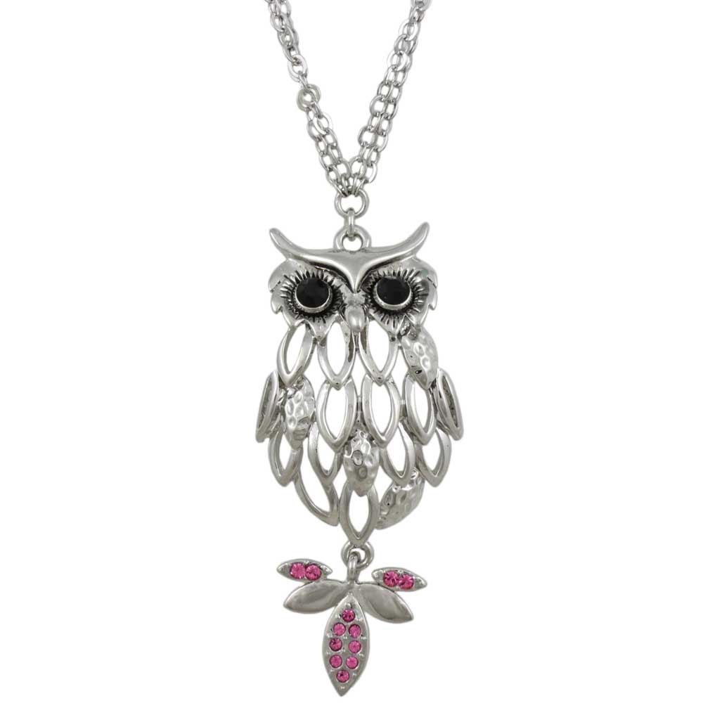 Silver Owl with Large Black Eyes Necklace - Lilylin Designs