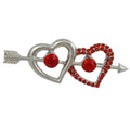 Silver and Red Crystal Hearts with an Arrow Brooch Pin - Lilylin Designs