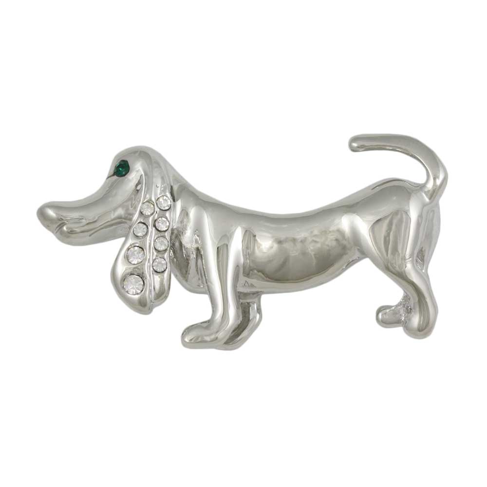 Silver Dachshund with Clear Crystal Ear Brooch Pin - Lilylin Designs
