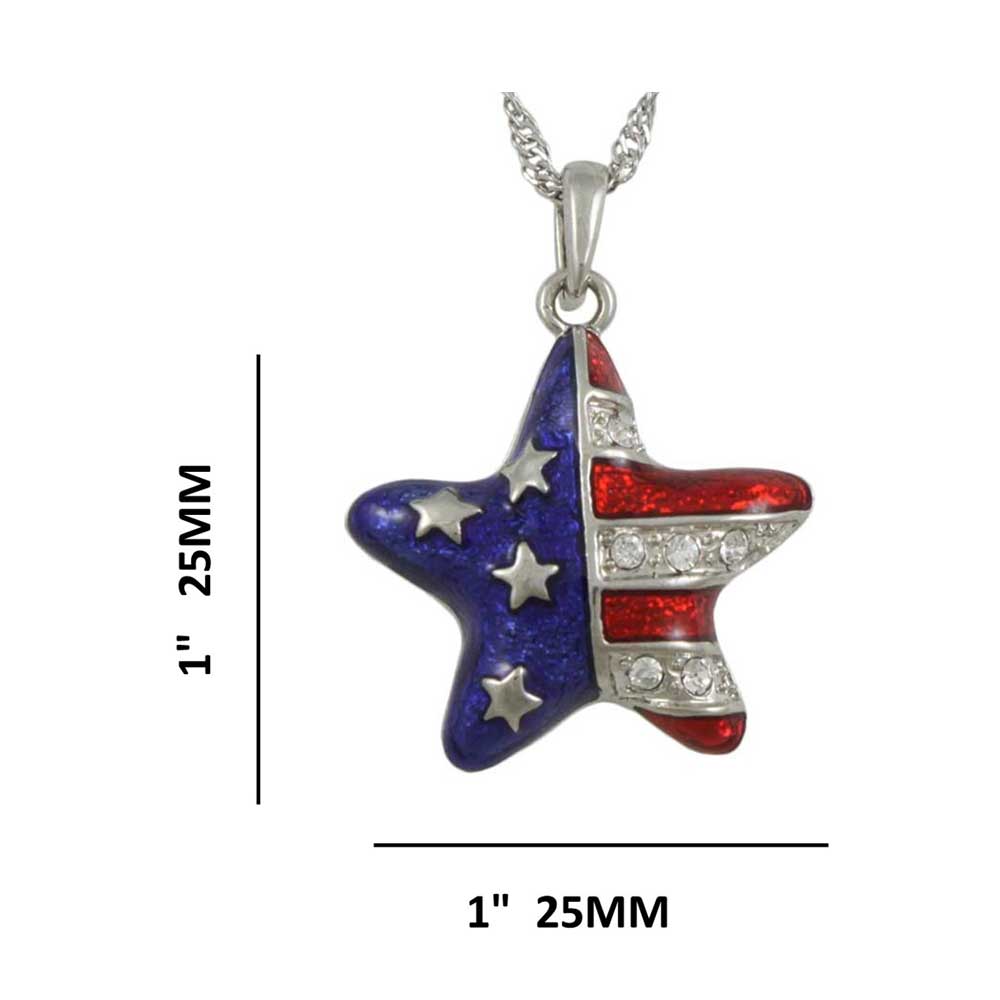 Patriotic Red White Blue Star Pendant with Silver Chain with measurements - Lilylin Designs