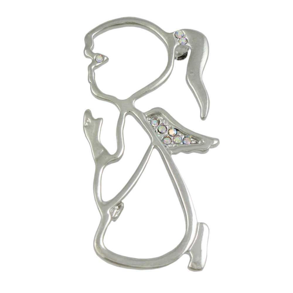 Praying Angel with Crystal Wings Brooch Pin in Silver - Lilylin Designs