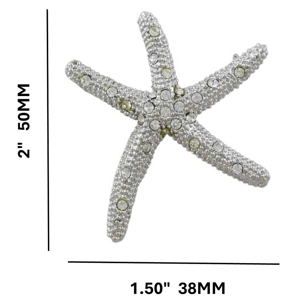 Silver with Clear Crystals Starfish Brooch Pin with measurements - Lilylin Designs