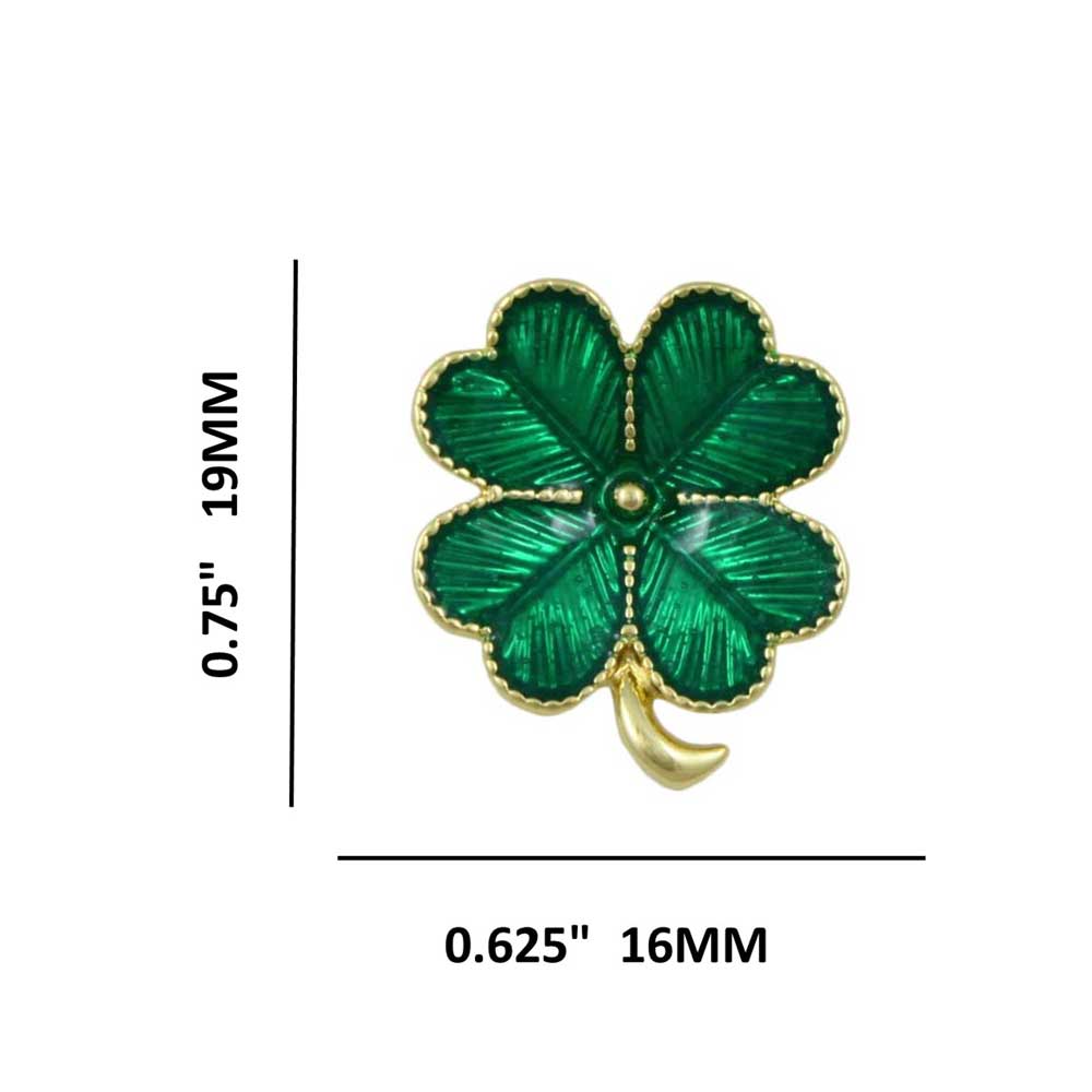 Small Four Leaf Clover Green Enamel Lapel Tac Pin with measurements - Lilylin Designs