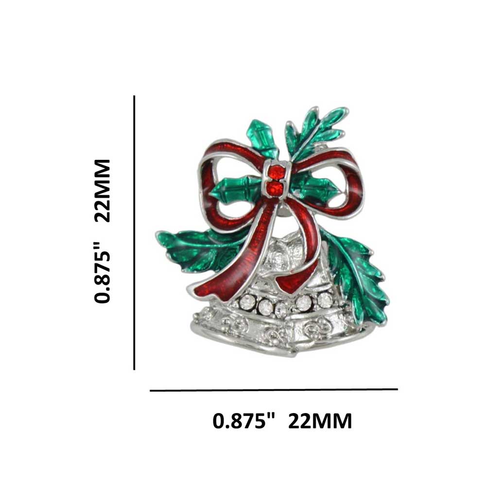 Small Christmas Silver Bells Lapel Tac Pin shown with measurements- Lilylin Designs