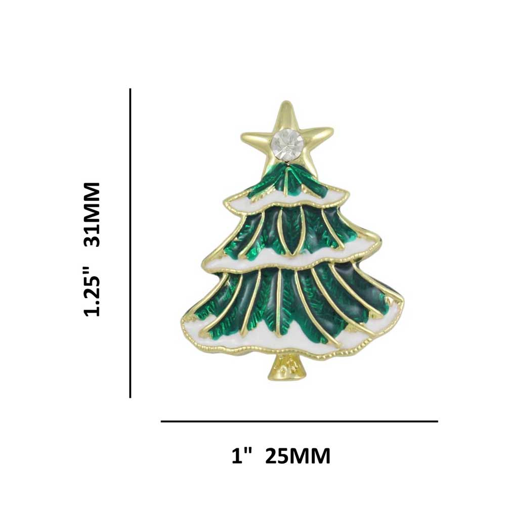 Small Green and White Christmas Tree Lapel Tac Pin with measurements - Lilylin Designs