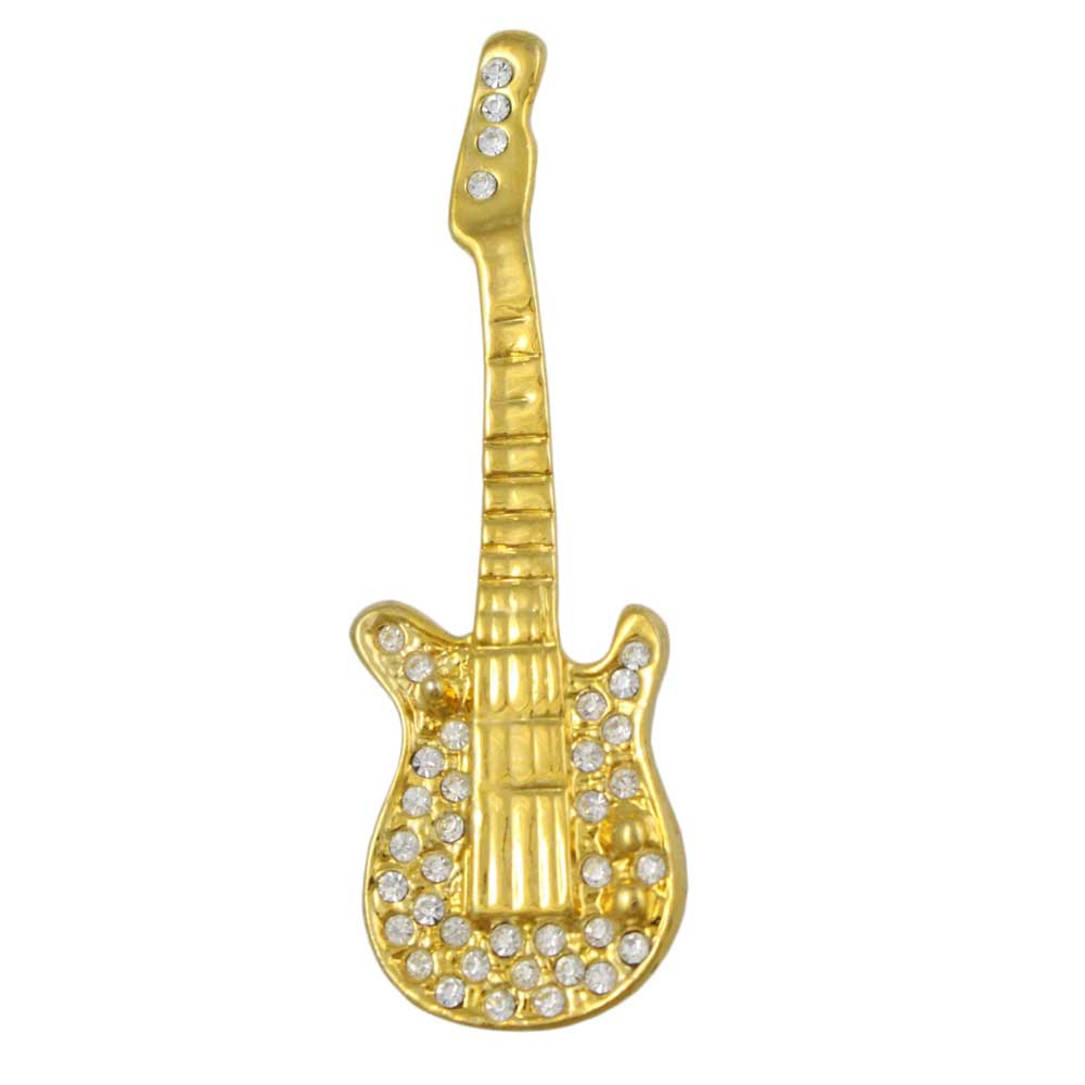 Gold and Clear Crystal Guitar Brooch Pin - Lilylin Designs
