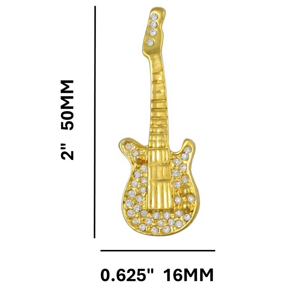 Gold and Clear Crystal Guitar Brooch Pin - Lilylin Designs