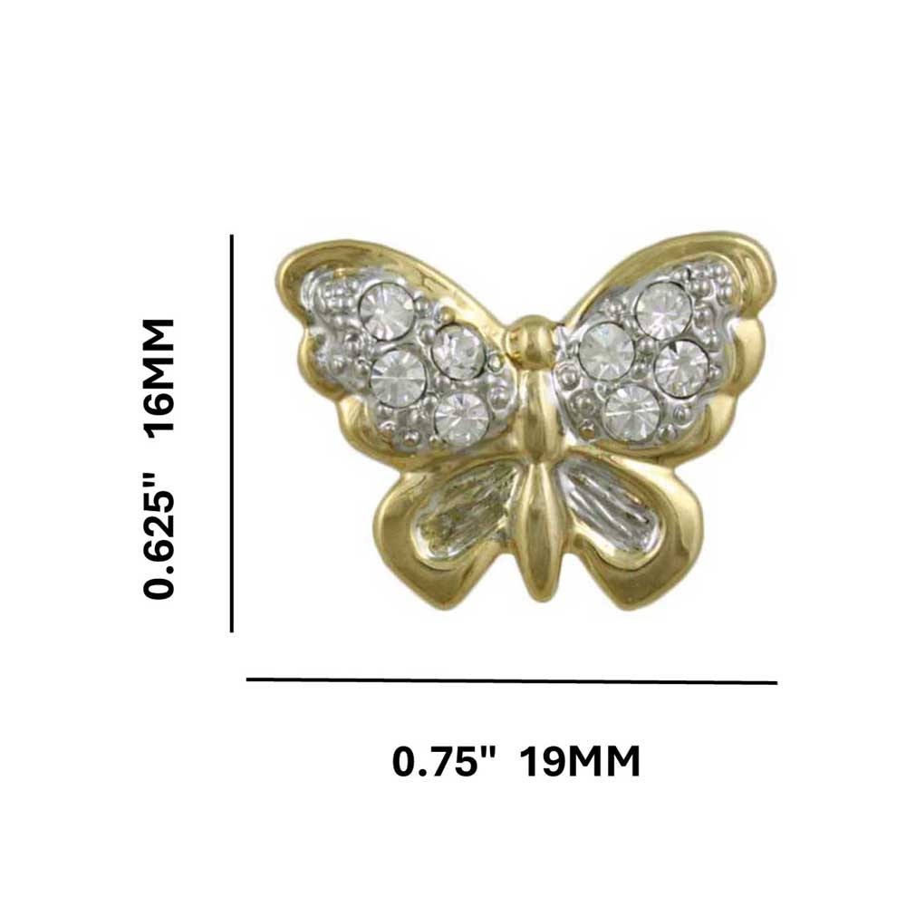 Small Gold and Silver Butterfly Lapel Tac Pin with measurements - Lilylin Designs
