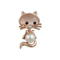 Rose Gold Pearl Belly and Pink Cats Eye Cat Brooch Pin - Lilylin Designs