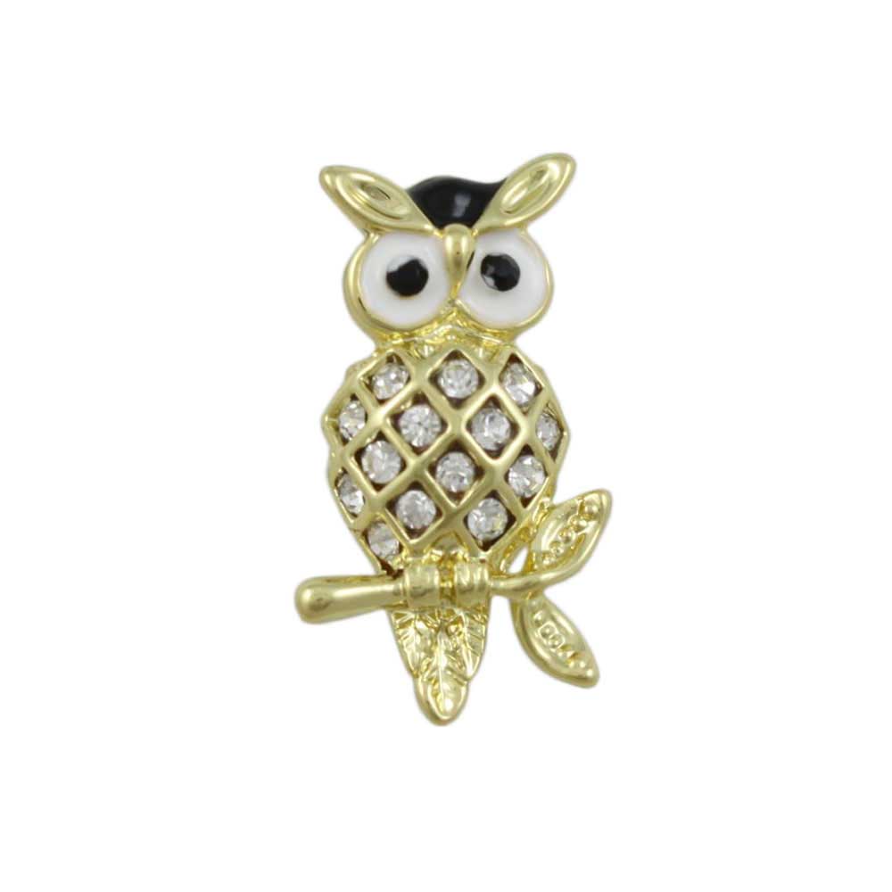 Small Black White Harlequin Crystal Owl Lapel Tac Pin - Lilylin Designs
