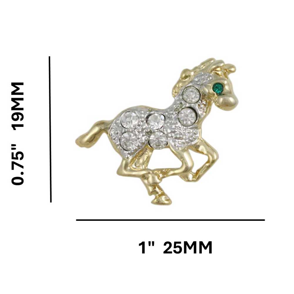 Small Crystal Running Horse Lapel Tac Pin shown with measurements - Lilylin Designs