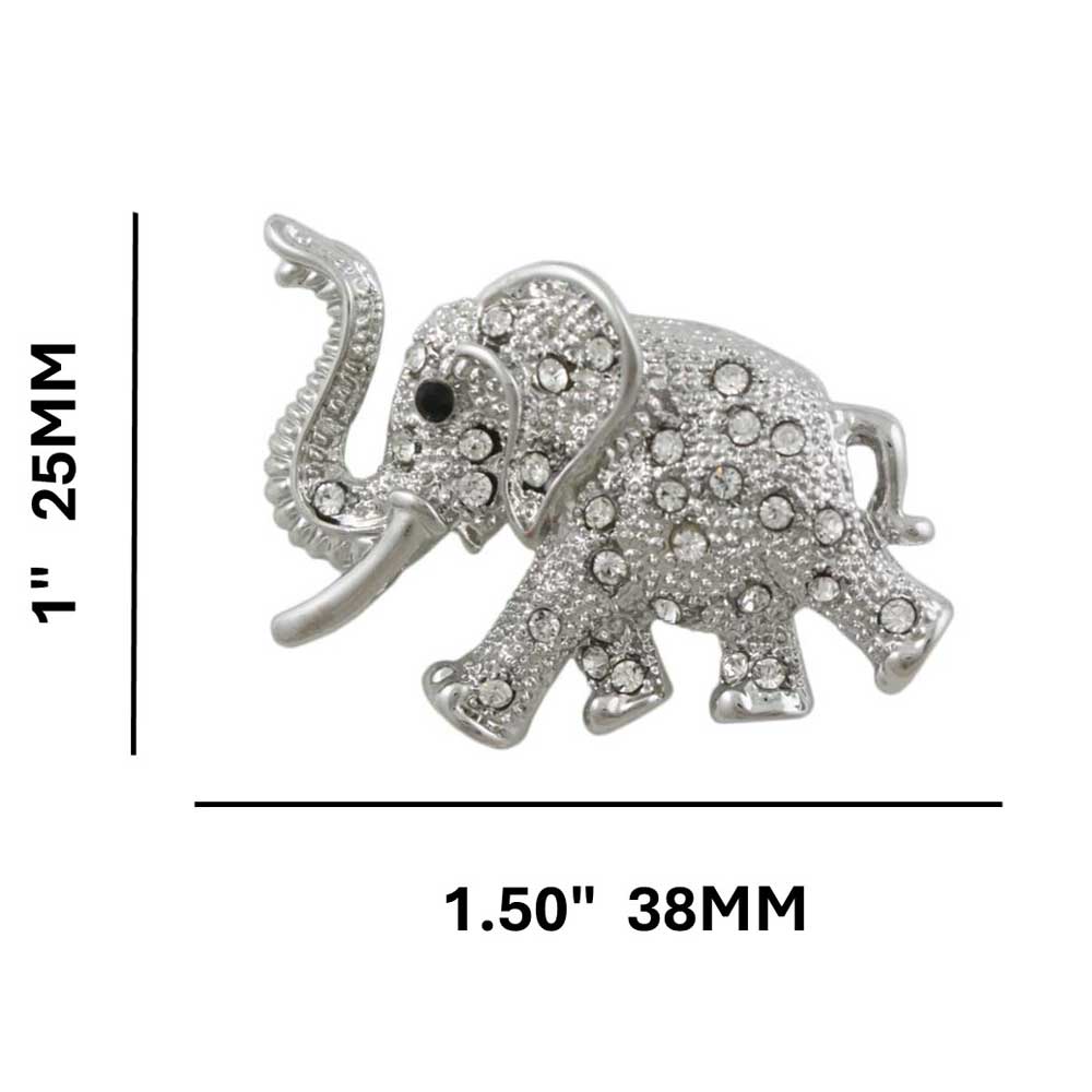 Small Crystal Baby Elephant Brooch Pin shown with measurements - Lilylin Designs