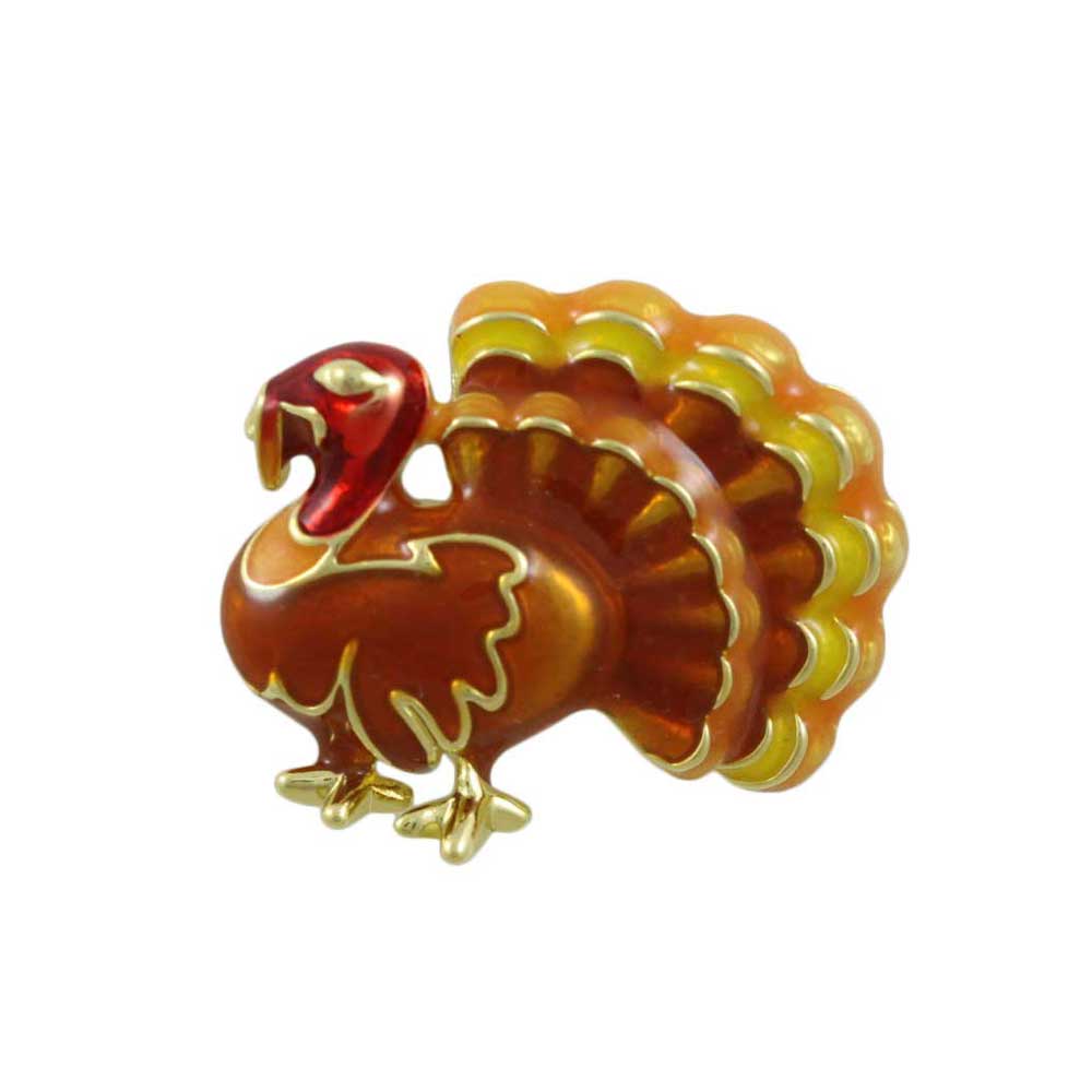 Small Turkey Lapel Pin Brown, Orange and Yellow Enamel - Lilylin Designs