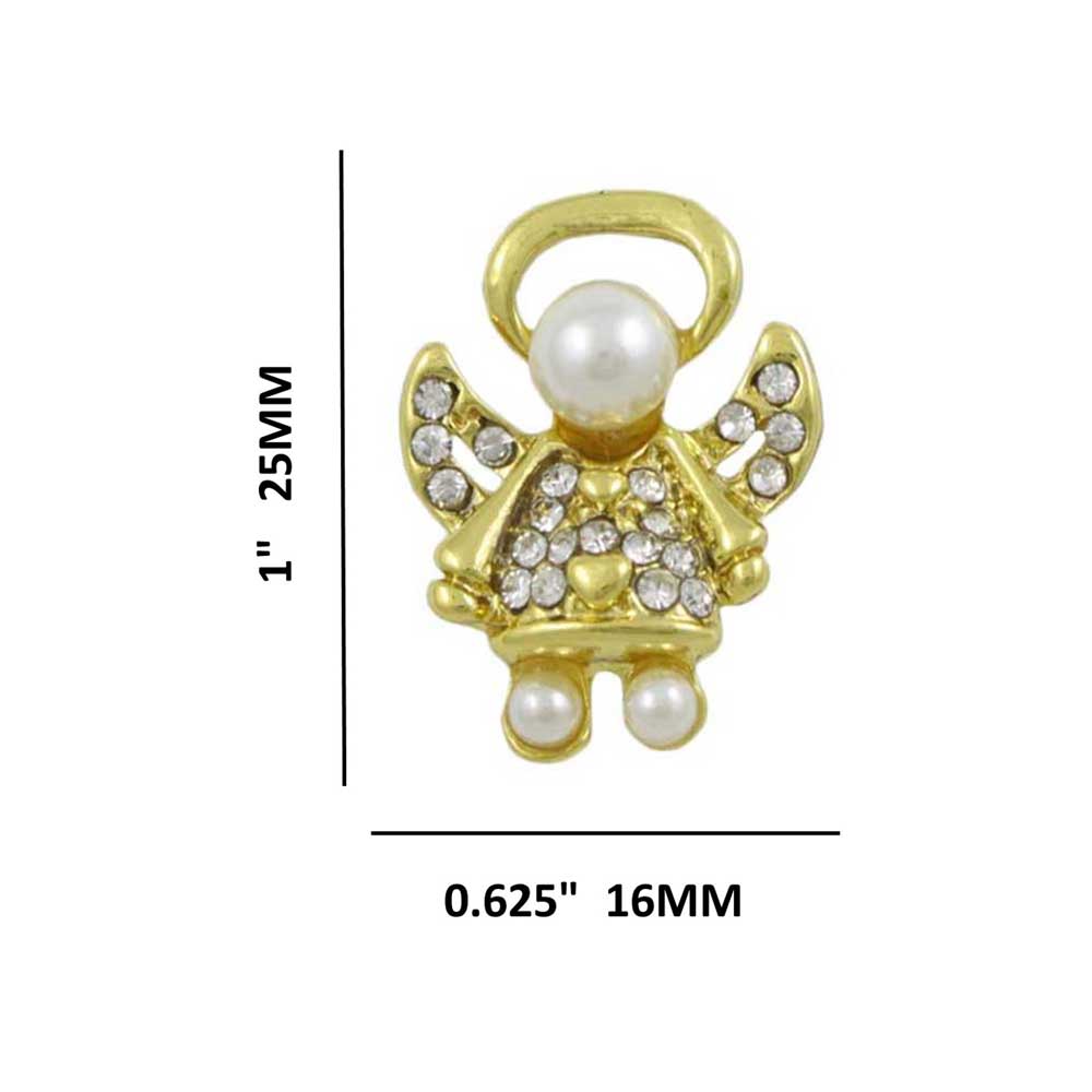 Small Gold Pearl Head Crystal Angel Lapel Tac Pin with measurements - Lilylin Designs