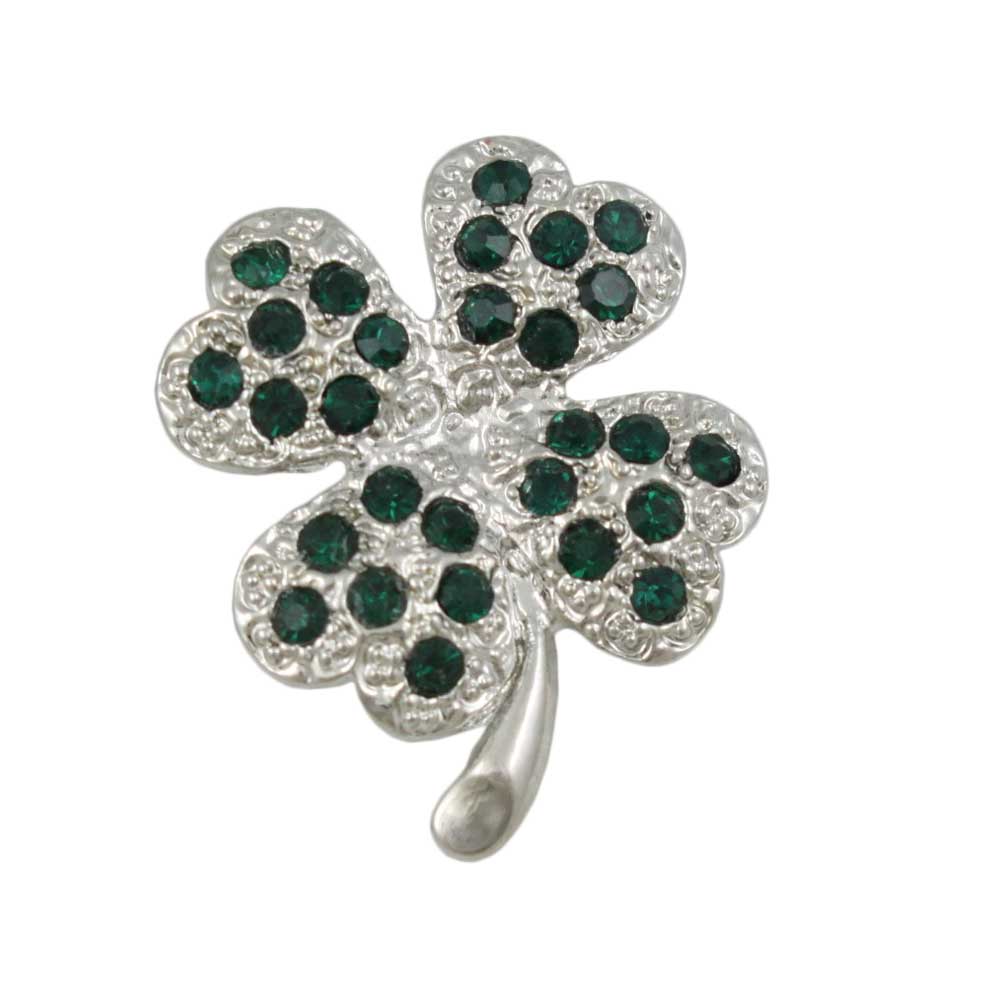Small Dark Green Crystal Lucky 4 Leaf Clover Brooch Pin - Lilylin Designs
