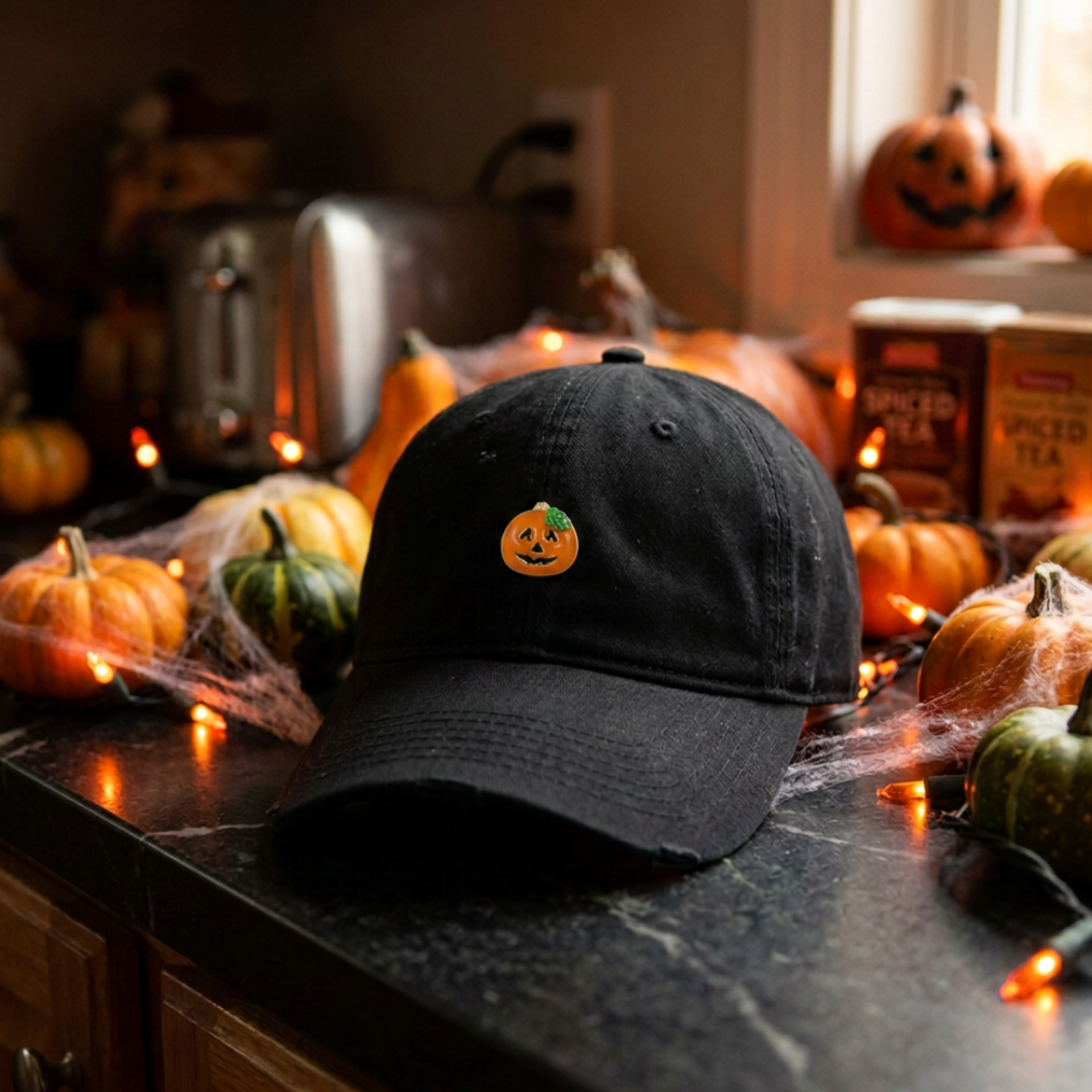 Small  Jack O Lantern Pumpkin Halloween Lapel Tac Pin on baseball hat - Lilylin Designs