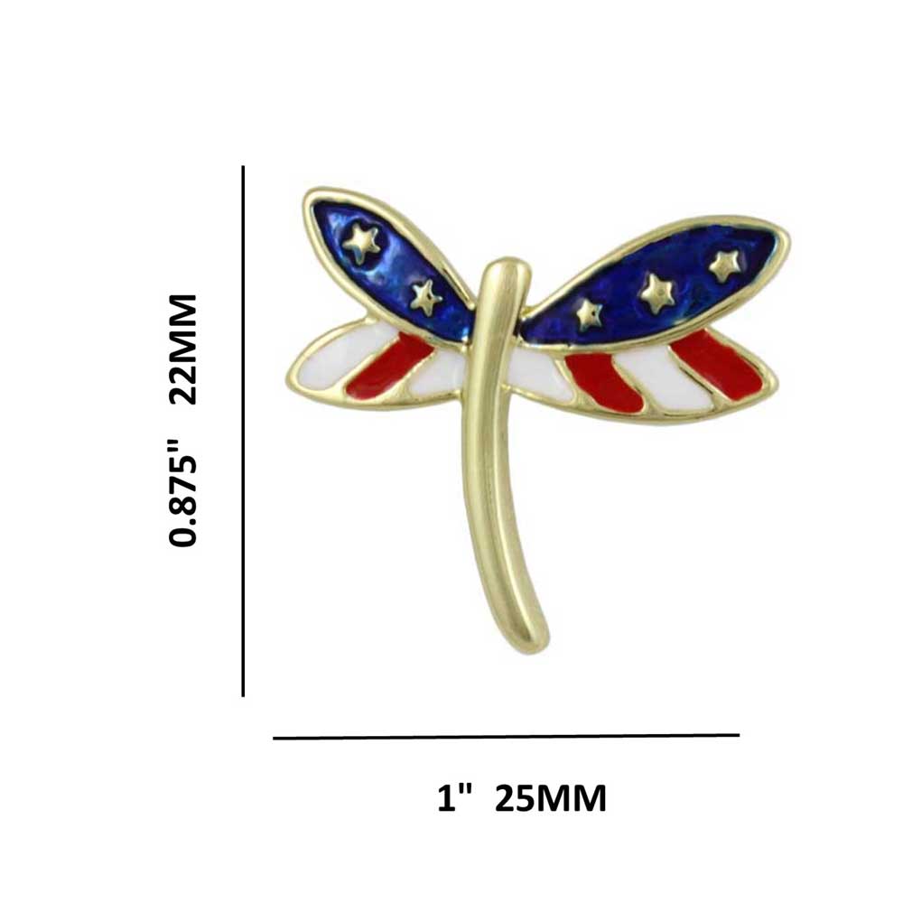 Small Red White and Blue Dragonfly Lapel Tac Pin with measurements -Lilylin Designs