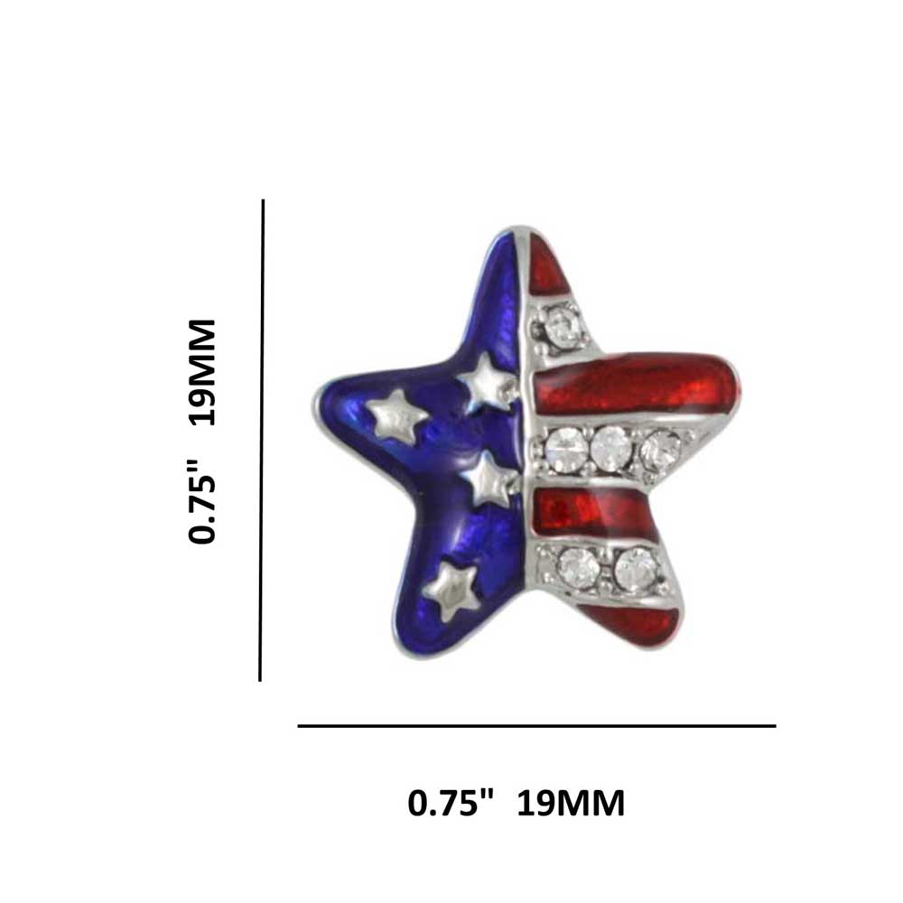 Small Red White Blue Enamel and Crystal Star Lapel Tac Pin with measurements -  Lilylin Designs