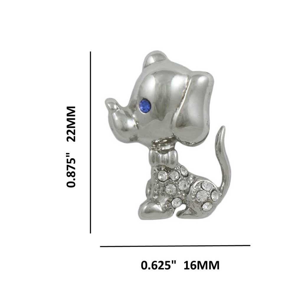 Small Crystal Big Head Puppy Dog Brooch Pin shown with measurements - Lilylin Designs