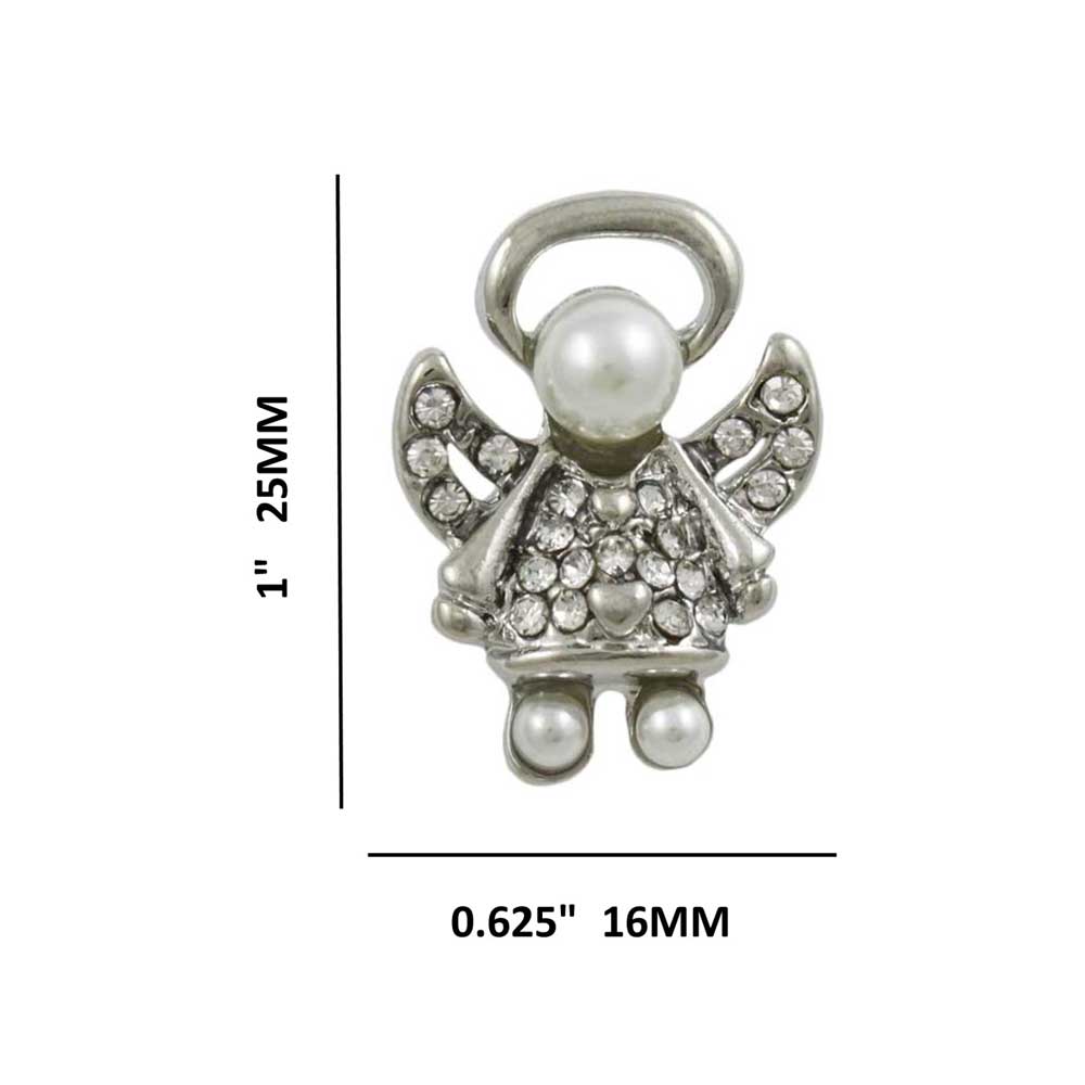 Small Silver Pearl Head Crystal Angel Lapel Tac Pin with measurements - Lilylin Designs