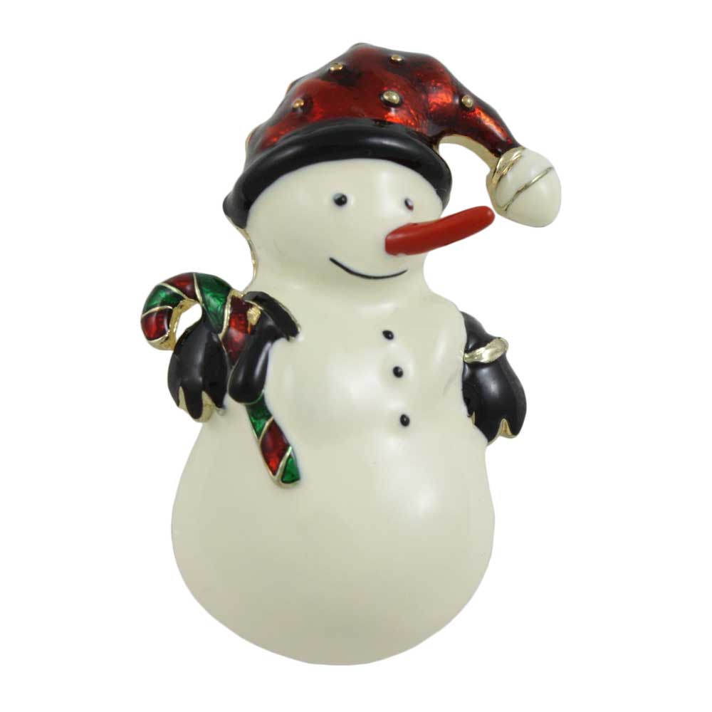 Snowman with Santa Hat and Carrot Nose Brooch Pin - Lilylin Designs