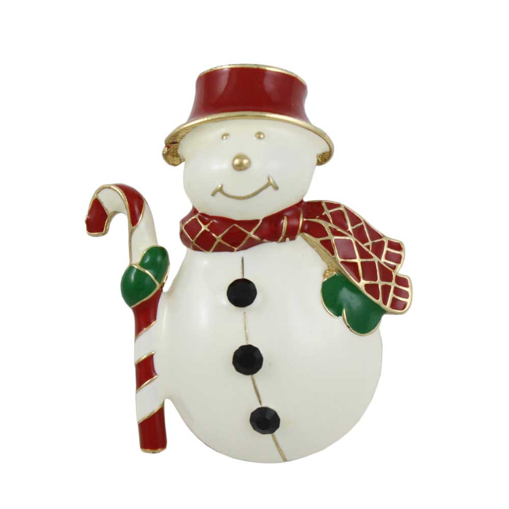 Jolly Snowman with Red Hat and Scarf Christmas Brooch Pin - Lilylin Designs