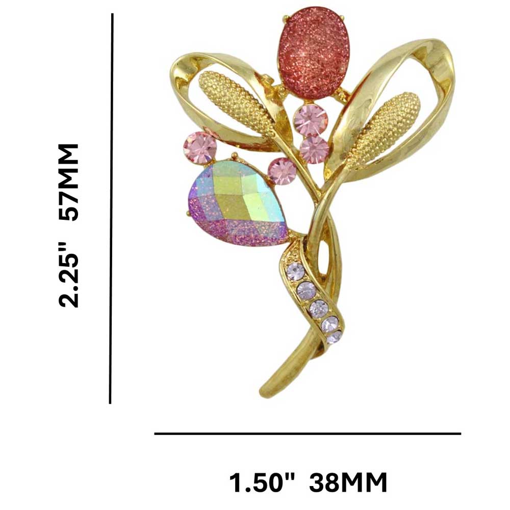 Pink Sparkling Flower Bud with Crystals Brooch Pin with measurements - Lilylin Designs