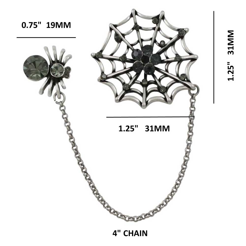 Black Crystal Spider and Web Jewelry Brooch Pin with measurements - Lilylin Designs