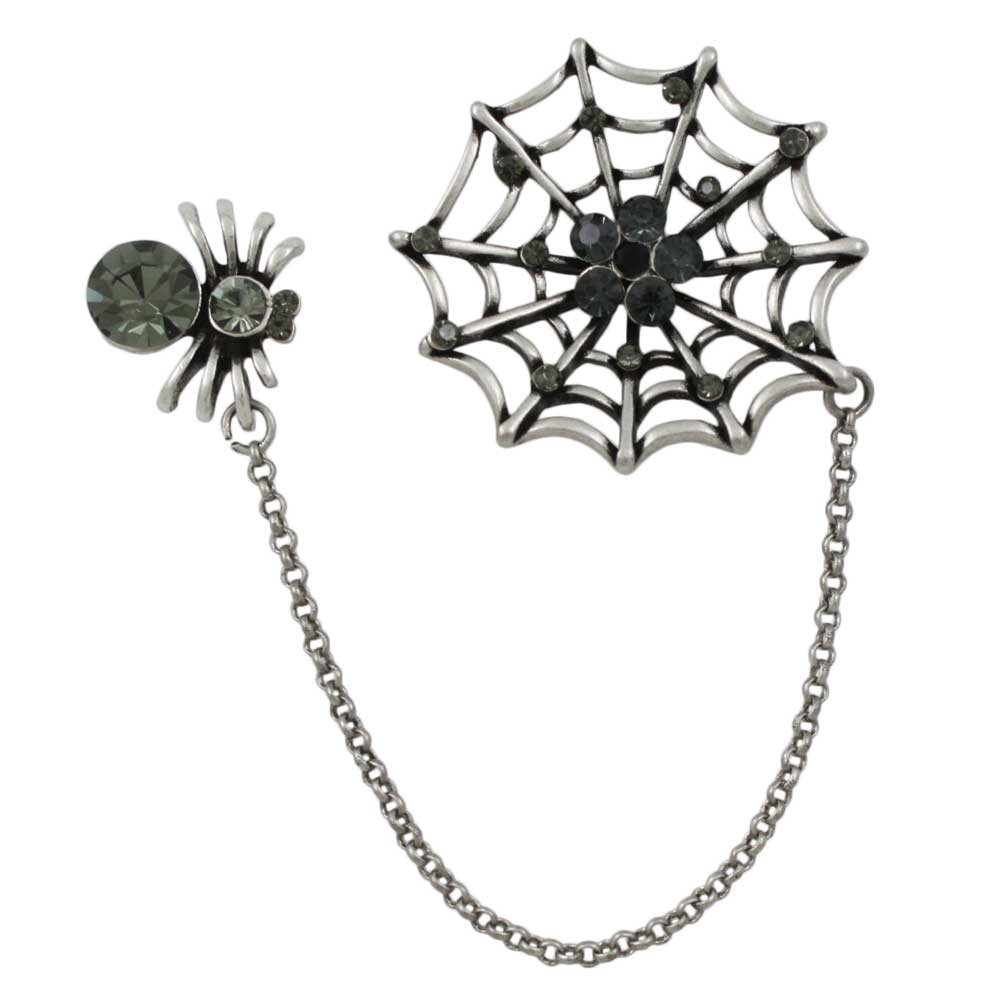 Black Crystal Spider and Web Jewelry Brooch Pin - Lilylin Designs