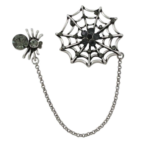 Black Crystal Spider and Web Jewelry Brooch Pin - Lilylin Designs