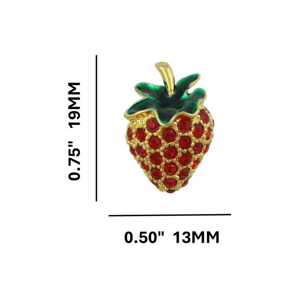 Small Red Crystal and Enamel Strawberry Lapel Tac Pin with measurements - Lilylin Designs
